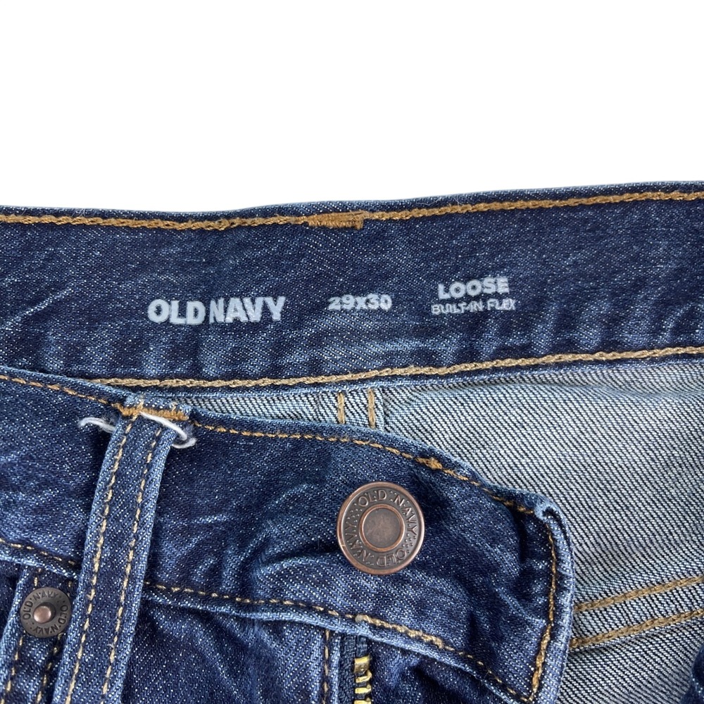Old Navy Loose Built-In Flex Jeans Mens 29x30 Dark Wash Denim Straight Leg Pants - Picture 5 of 7